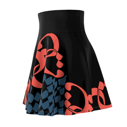 Black Women's Skater Skirt with Persian Calligraphy Design - Polyester-Spandex Blend, Cozy and Soft, Casual Look