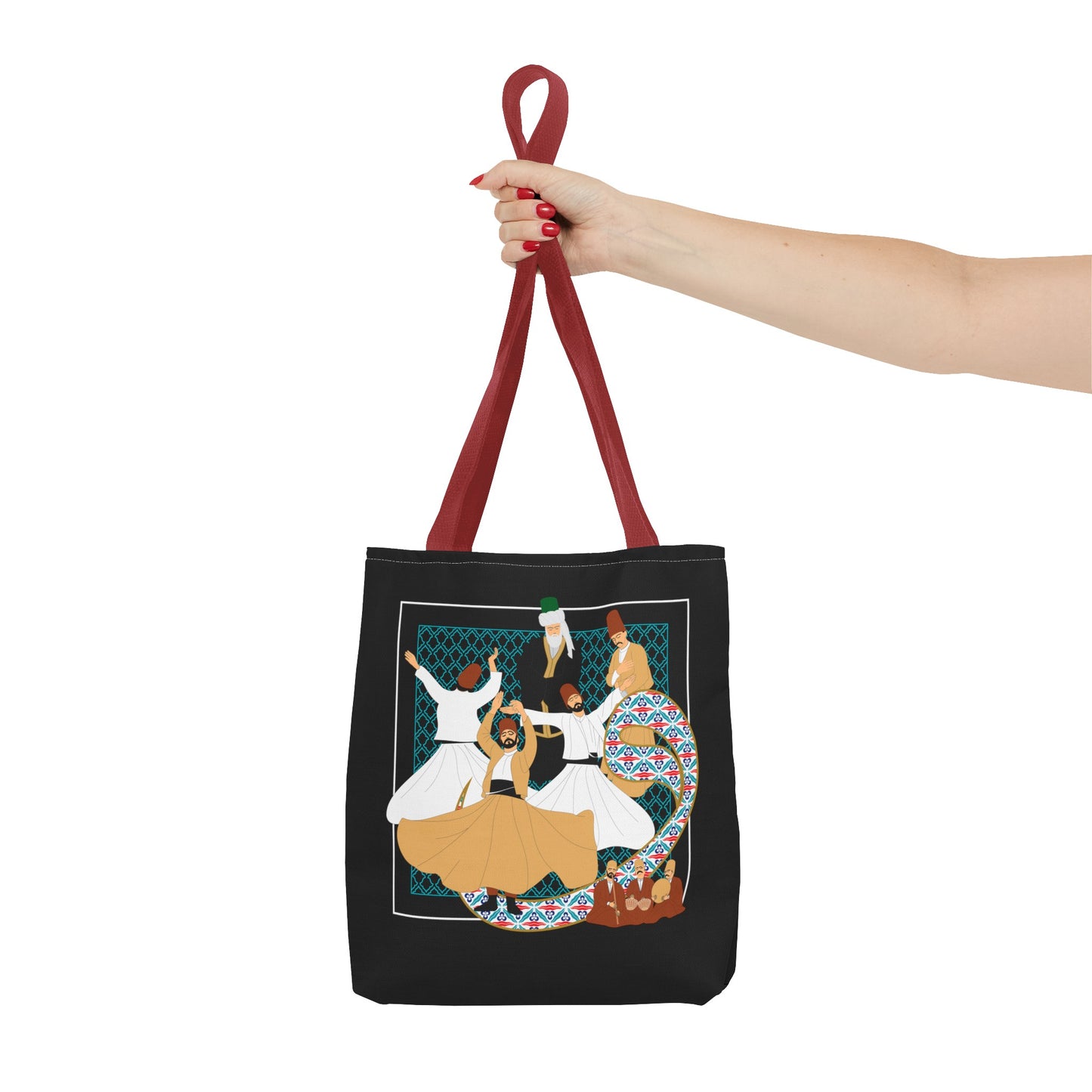 Durable Tote Bags with Persian Calligraphy Design - 3 Sizes, Multiple Handle Colors, Polyester Fabric