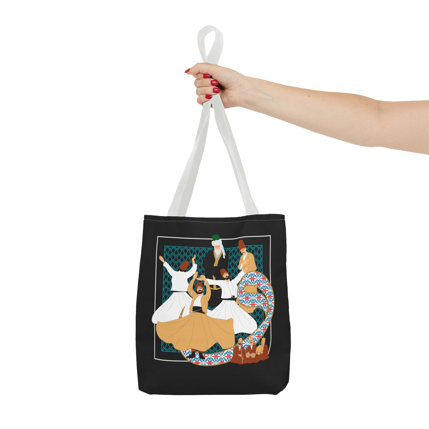 Durable Tote Bags with Persian Calligraphy Design - 3 Sizes, Multiple Handle Colors, Polyester Fabric