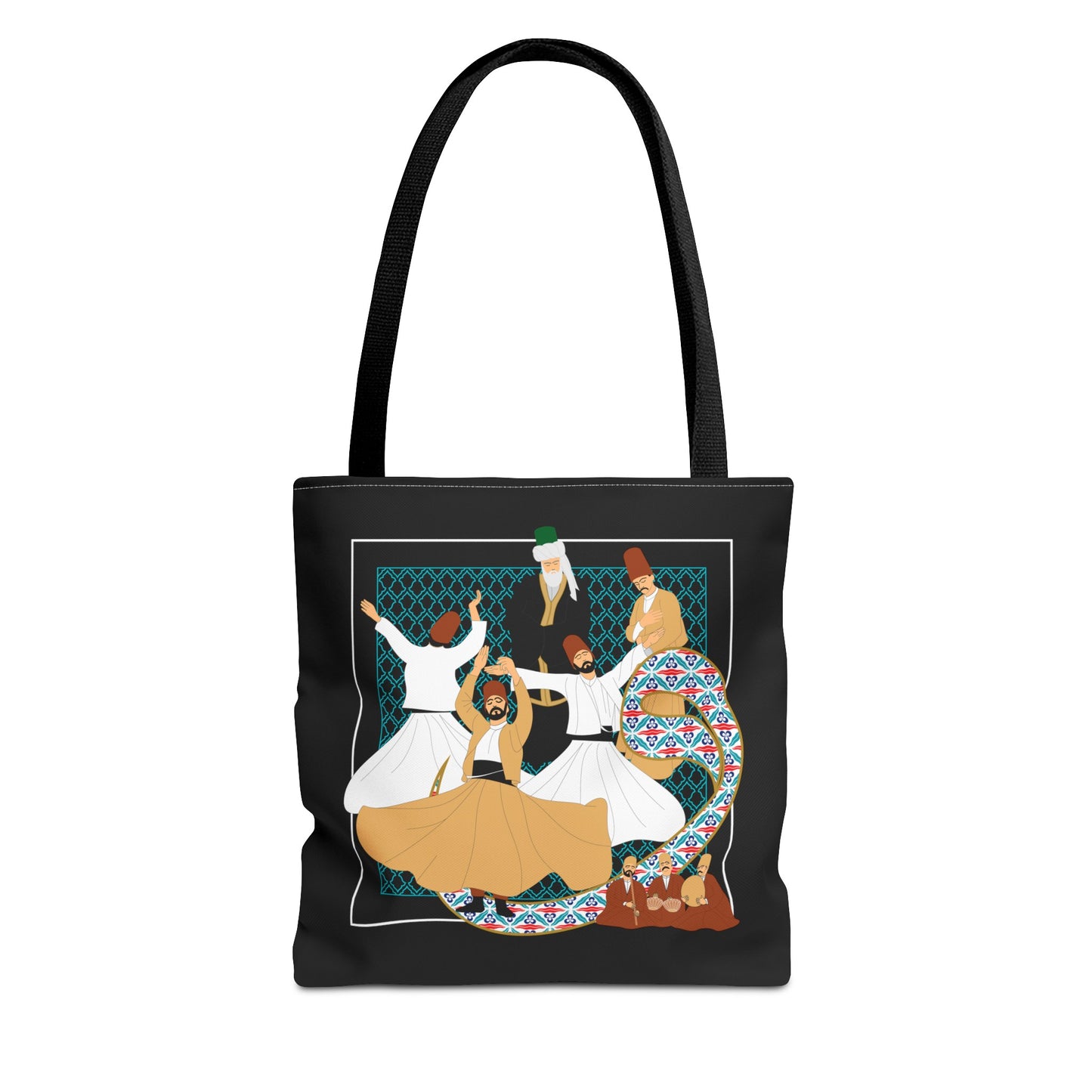 Durable Tote Bags with Persian Calligraphy Design - 3 Sizes, Multiple Handle Colors, Polyester Fabric