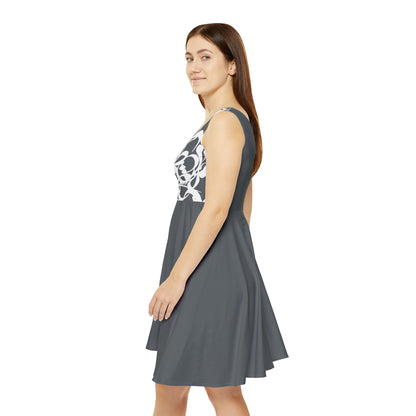 Dark Grey Women's Skater Dress with Persian Calligraphy Design - Polyester-Spandex Blend, Comfortable, Stretchy, Mid-Length