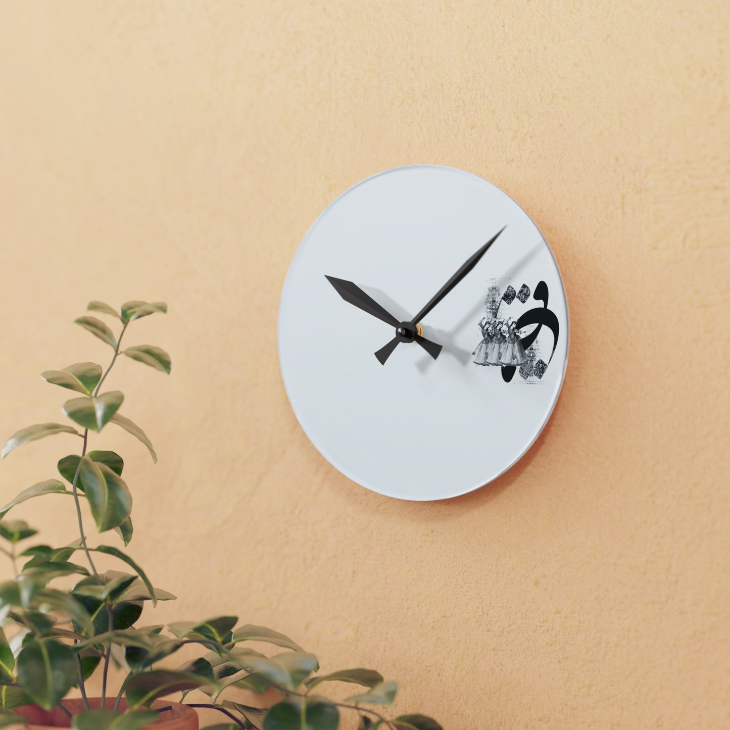 Durable Acrylic Wall Clock with Persian Calligraphy Design - Round & Square, Two Sizes, Easy Hanging Keyhole Slot