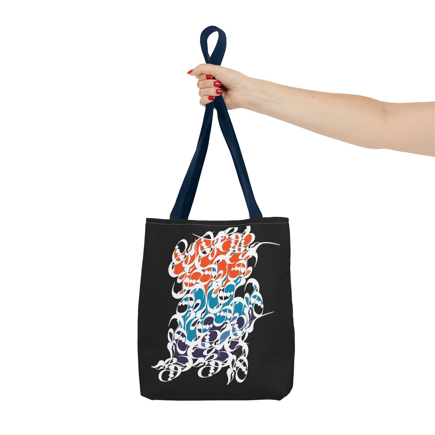 Durable Tote Bags with Persian Calligraphy Design - 3 Sizes, Multiple Handle Colors, Polyester Fabric