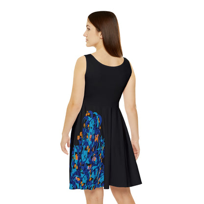 Women's Skater Dress with Persian Calligraphy Design - Polyester-Spandex Blend, Comfortable, Stretchy, Mid-Length