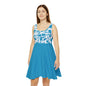 Blue Women's Skater Dress with Persian Calligraphy Design - Polyester-Spandex Blend, Comfortable, Stretchy, Mid-Length