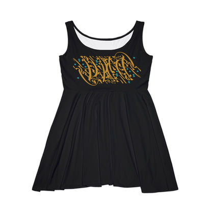 Women's Skater Dress with Persian Calligraphy Design - Polyester-Spandex Blend, Comfortable, Stretchy, Mid-Length