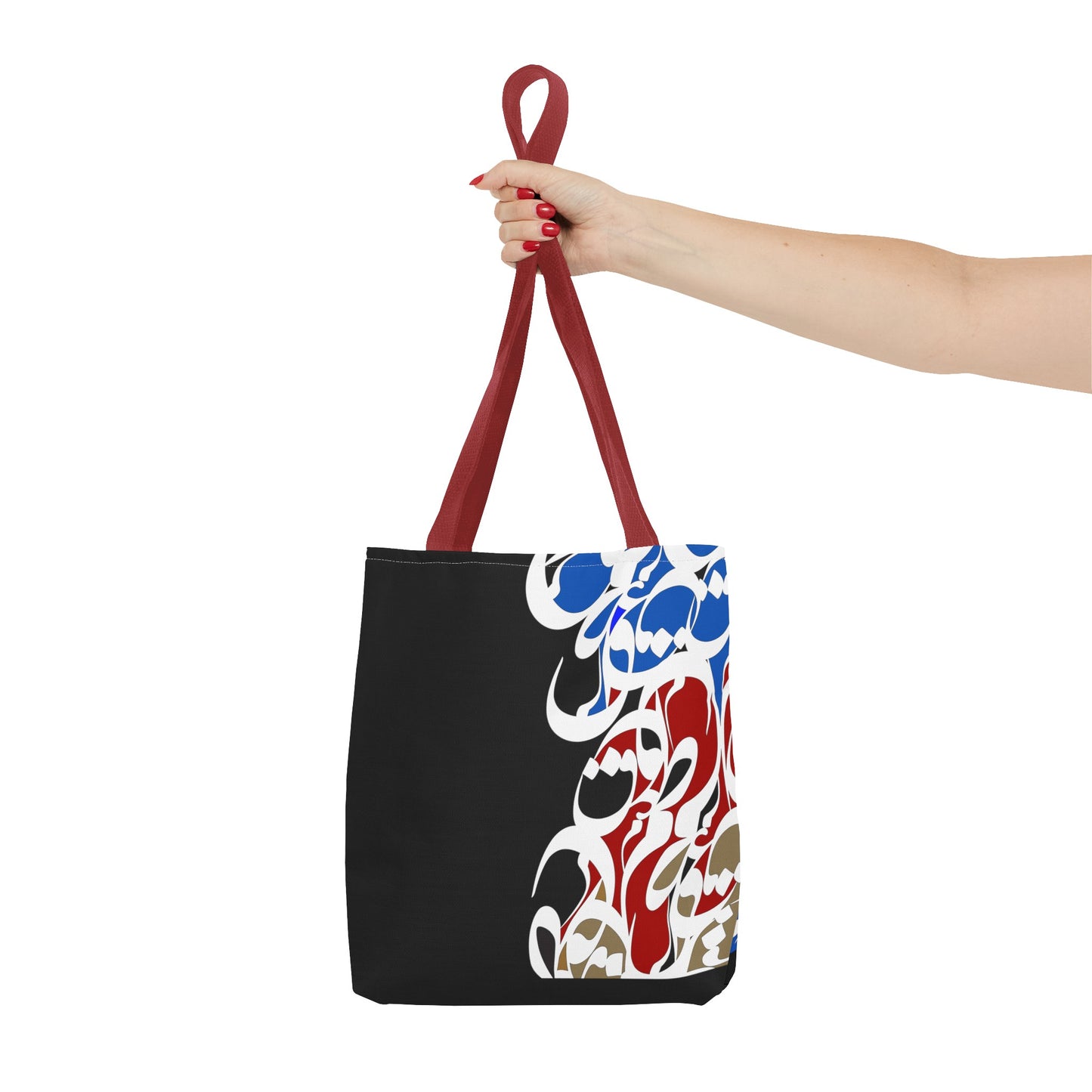 Durable Tote Bags with Persian Calligraphy Design - 3 Sizes, Multiple Handle Colors, Polyester Fabric