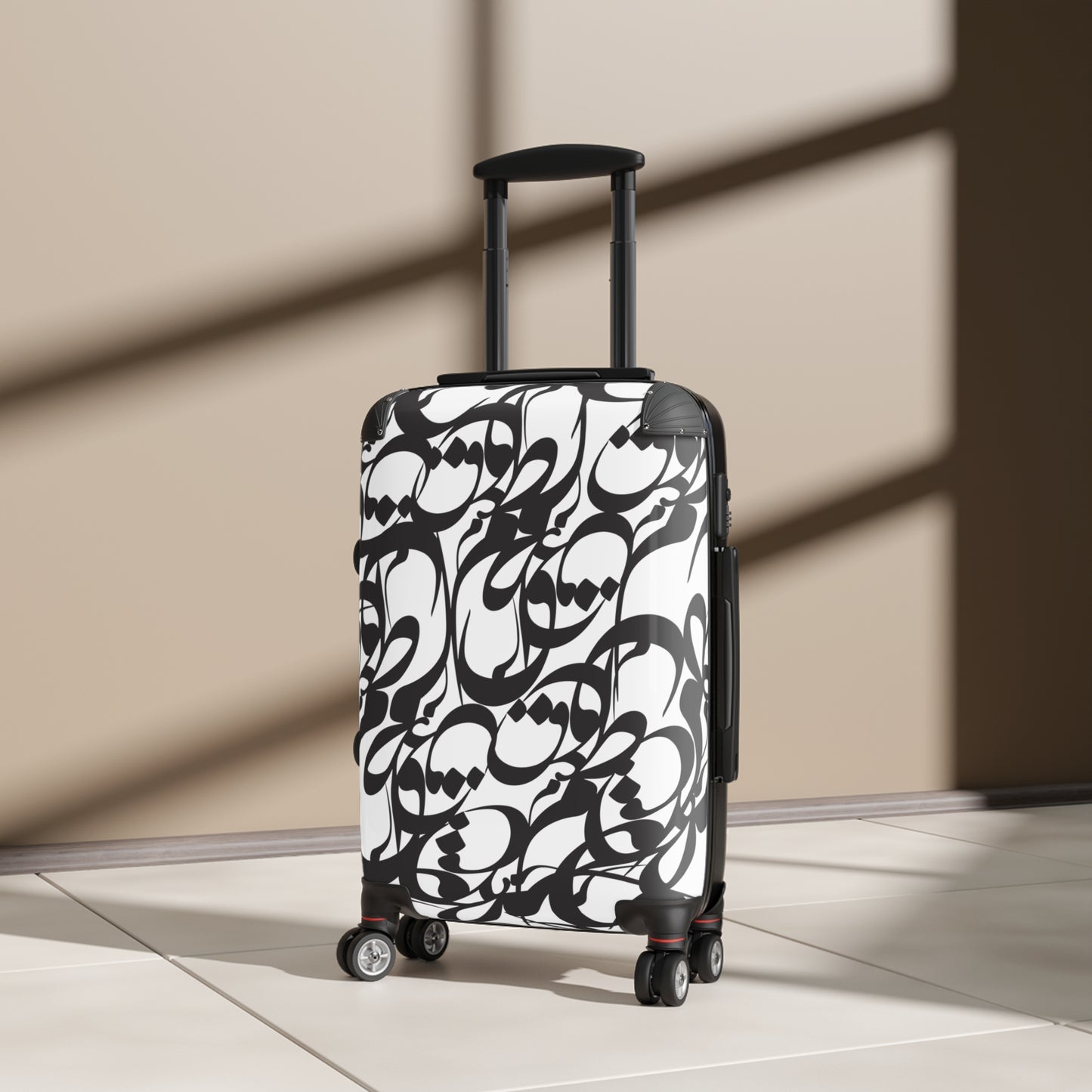 Polycarbonate & ABS Hard-Shell Suitcase with Persian Calligraphy Design - 360° Swivel Wheels, Telescopic Handle, Built-In Lock