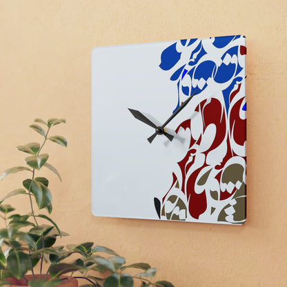 Durable Acrylic Wall Clock with Persian Calligraphy Design - Round & Square, Two Sizes, Easy Hanging Keyhole Slot