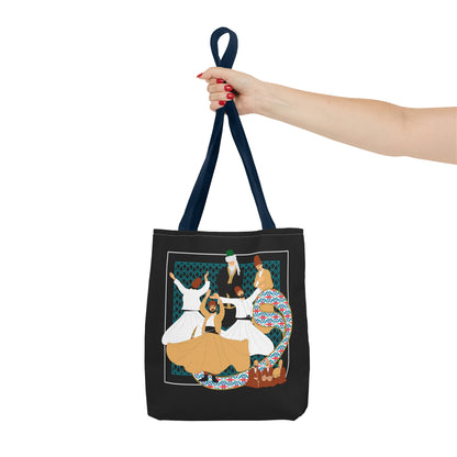 Durable Tote Bags with Persian Calligraphy Design - 3 Sizes, Multiple Handle Colors, Polyester Fabric