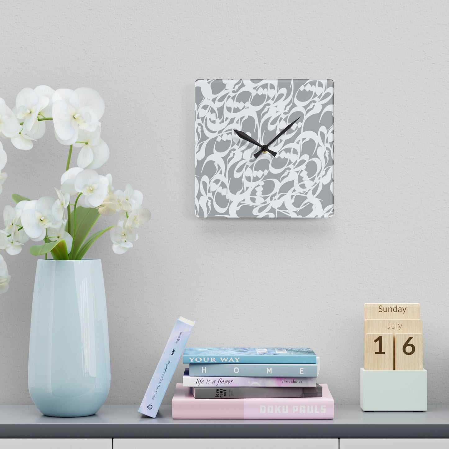 Durable Acrylic Wall Clock with Persian Calligraphy Design - Round & Square, Two Sizes, Easy Hanging Keyhole Slot