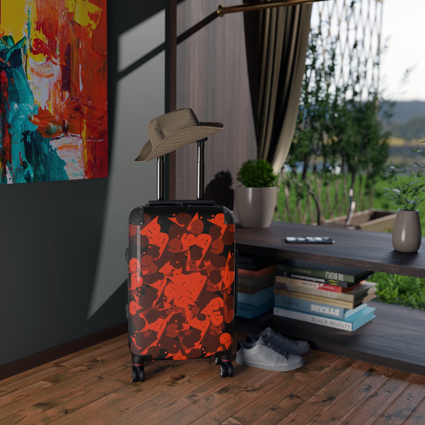 Polycarbonate & ABS Hard-Shell Suitcase with Persian Calligraphy Design - 360° Swivel Wheels, Telescopic Handle, Built-In Lock