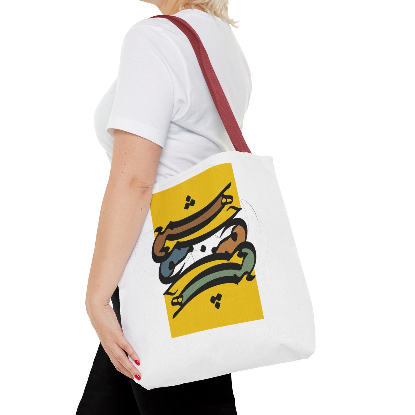 Durable Tote Bags with Persian Calligraphy Design - 3 Sizes, Multiple Handle Colors, Polyester Fabric