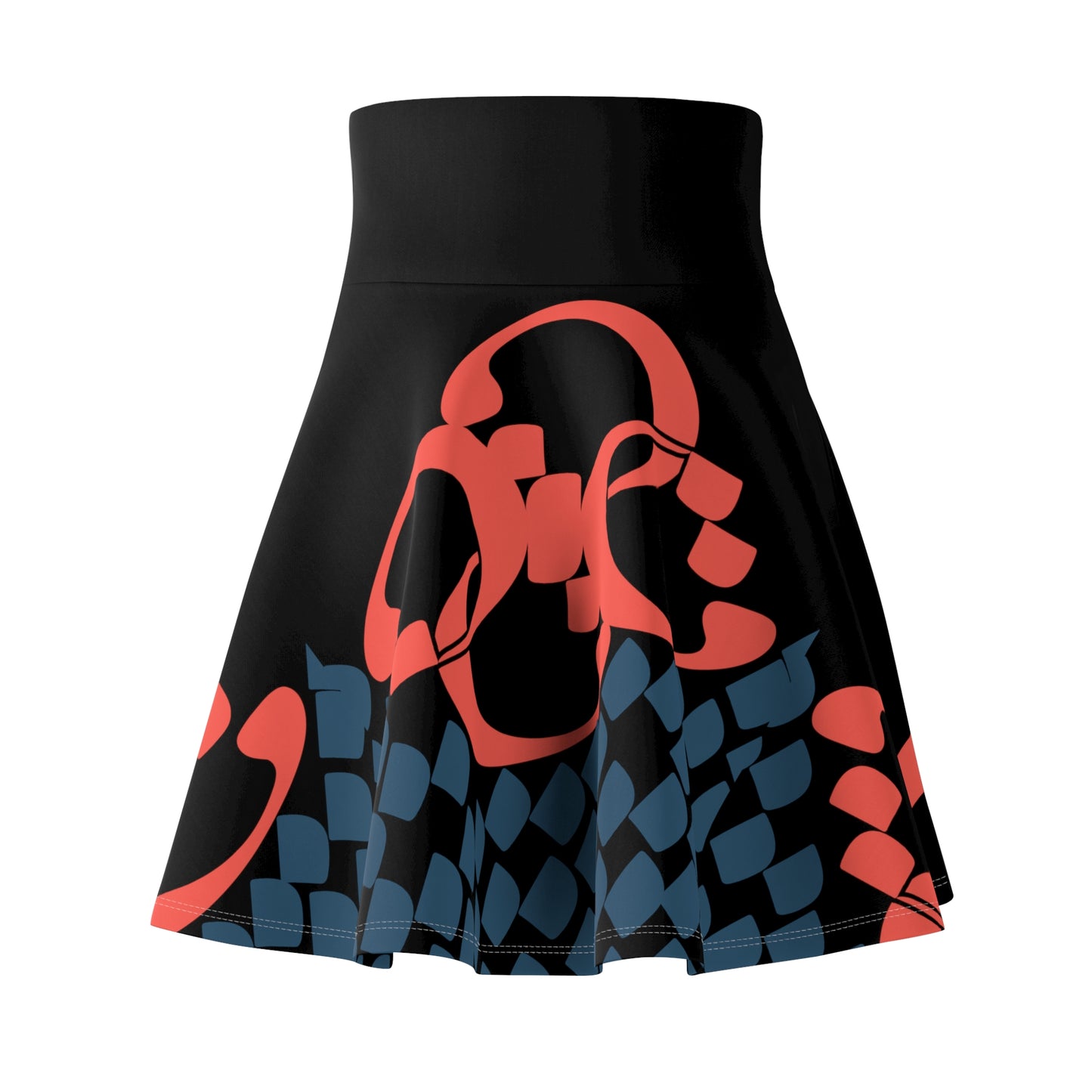 Black Women's Skater Skirt with Persian Calligraphy Design - Polyester-Spandex Blend, Cozy and Soft, Casual Look