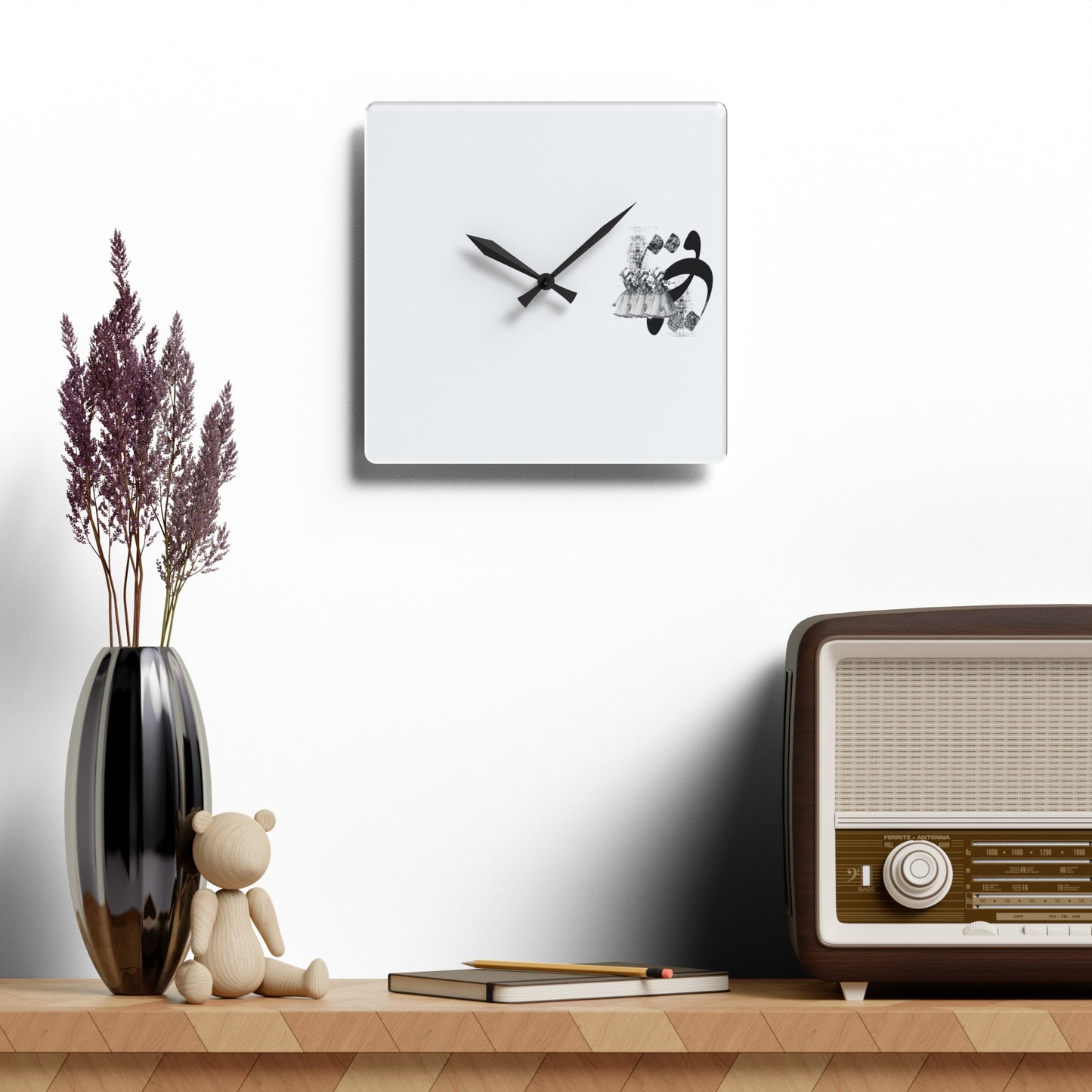 Durable Acrylic Wall Clock with Persian Calligraphy Design - Round & Square, Two Sizes, Easy Hanging Keyhole Slot