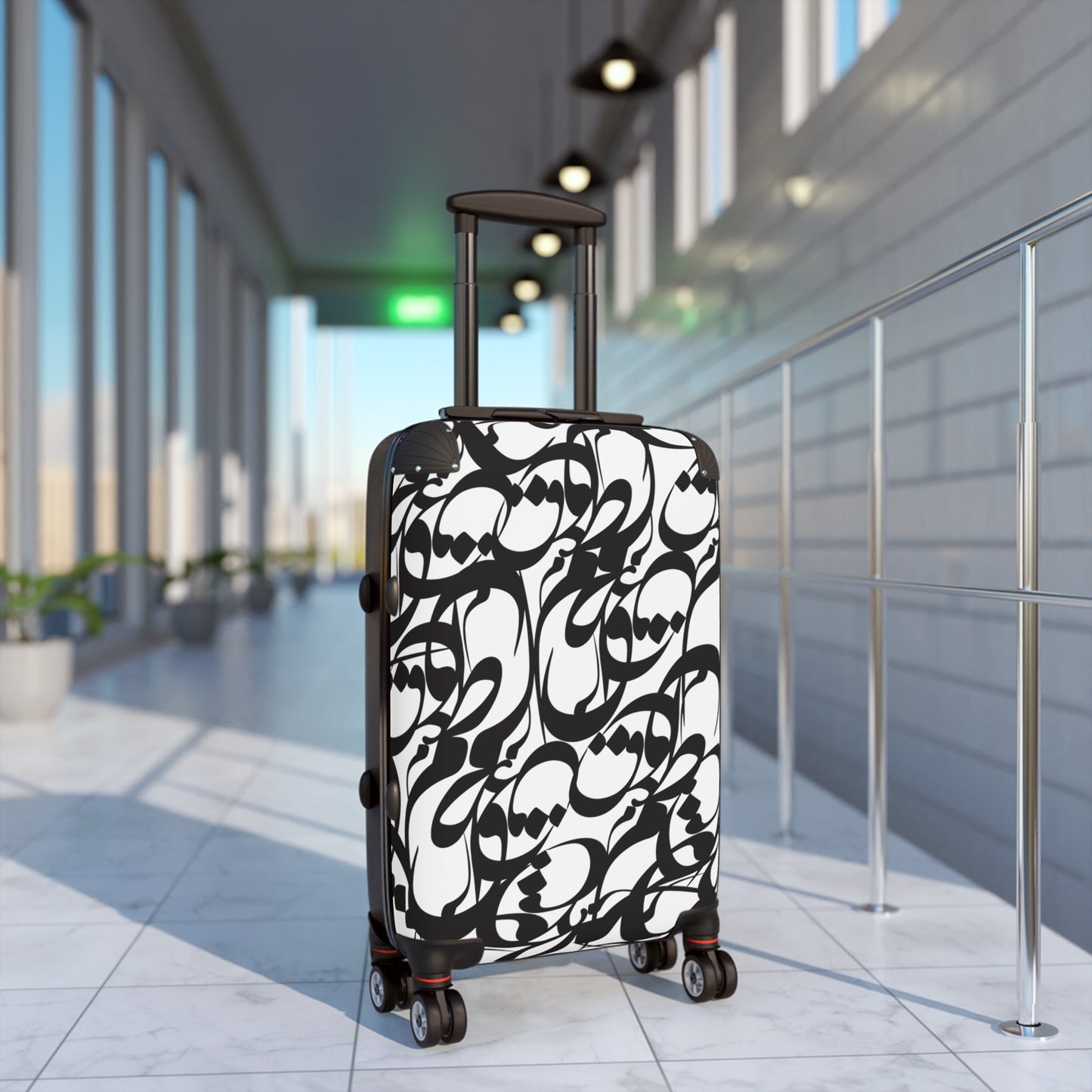 Polycarbonate & ABS Hard-Shell Suitcase with Persian Calligraphy Design - 360° Swivel Wheels, Telescopic Handle, Built-In Lock