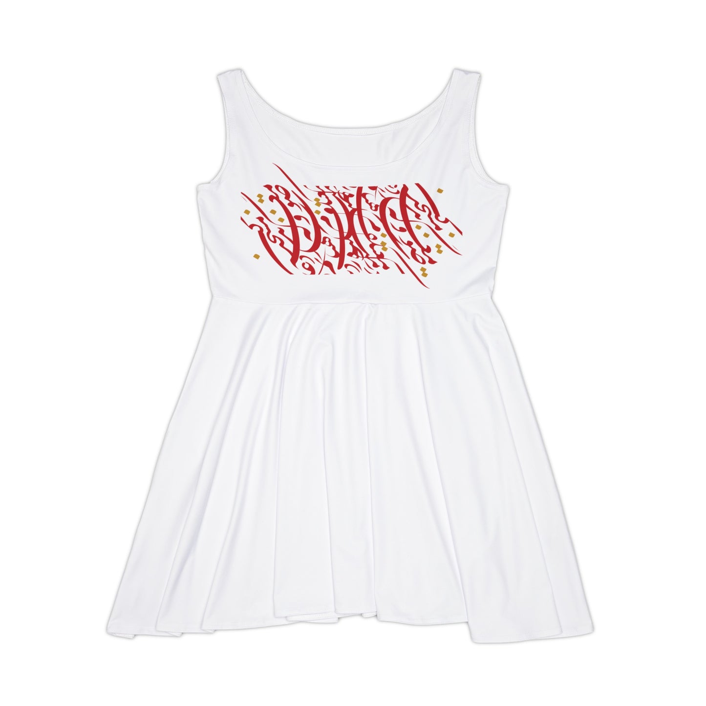 Women's Skater Dress with Persian Calligraphy Design - Polyester-Spandex Blend, Comfortable, Stretchy, Mid-Length