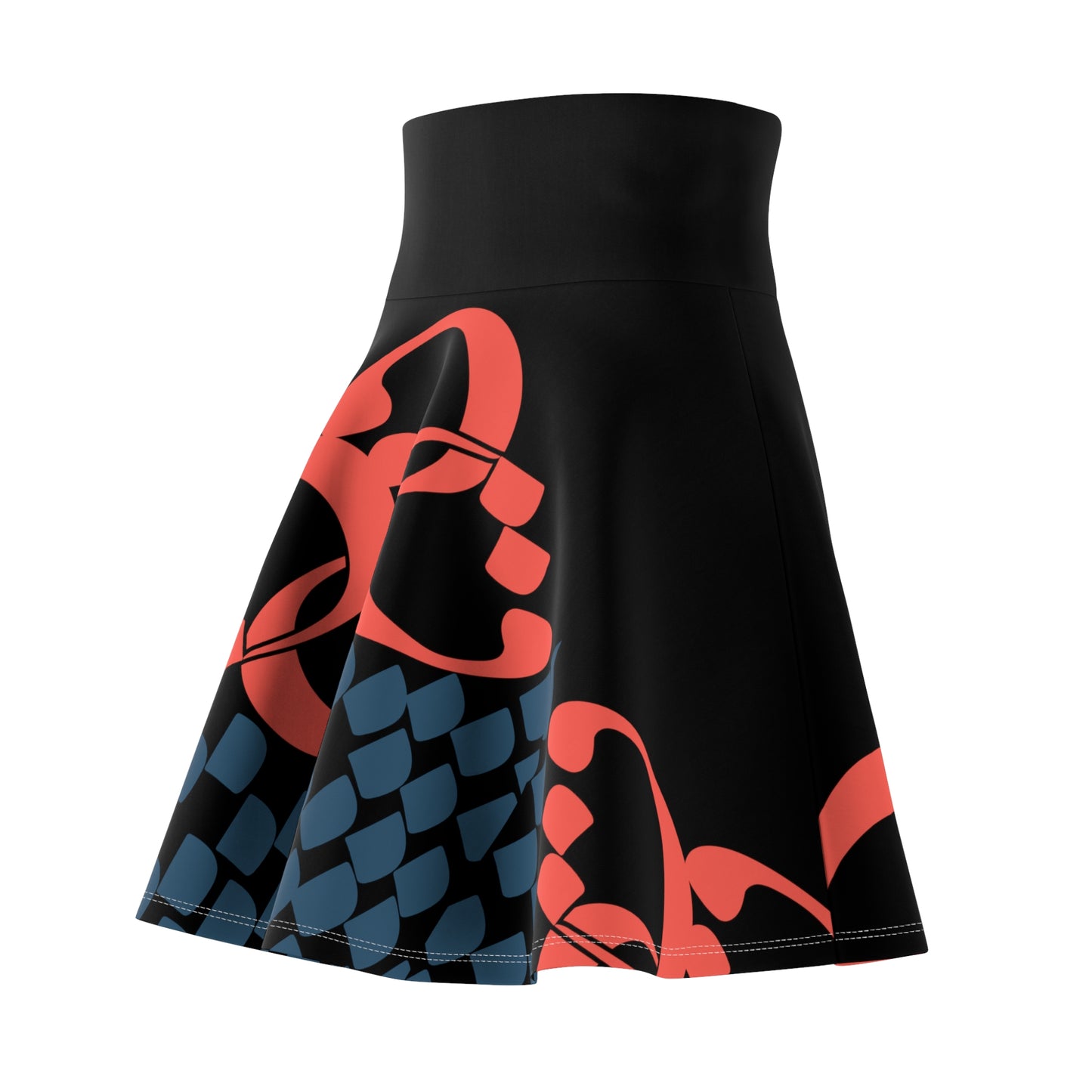 Black Women's Skater Skirt with Persian Calligraphy Design - Polyester-Spandex Blend, Cozy and Soft, Casual Look