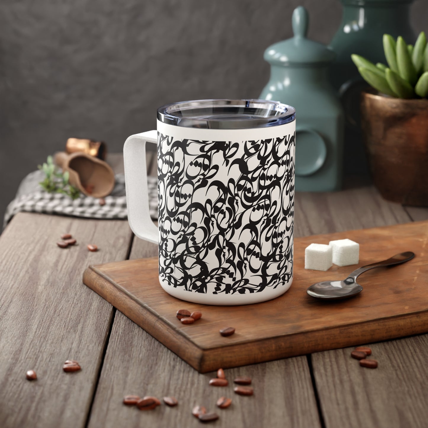 10oz Insulated Stainless Steel Coffee Mug with Persian Calligraphy Design - Double Wall, BPA & Lead-Free, Glossy Finish