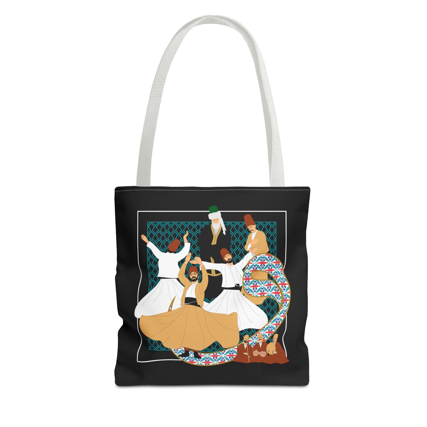 Durable Tote Bags with Persian Calligraphy Design - 3 Sizes, Multiple Handle Colors, Polyester Fabric