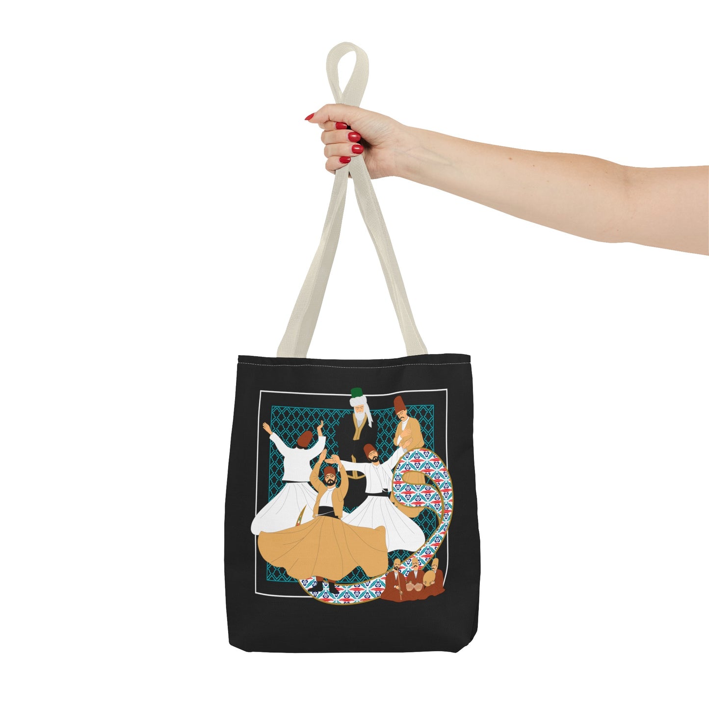 Durable Tote Bags with Persian Calligraphy Design - 3 Sizes, Multiple Handle Colors, Polyester Fabric