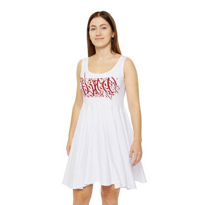 Women's Skater Dress with Persian Calligraphy Design - Polyester-Spandex Blend, Comfortable, Stretchy, Mid-Length