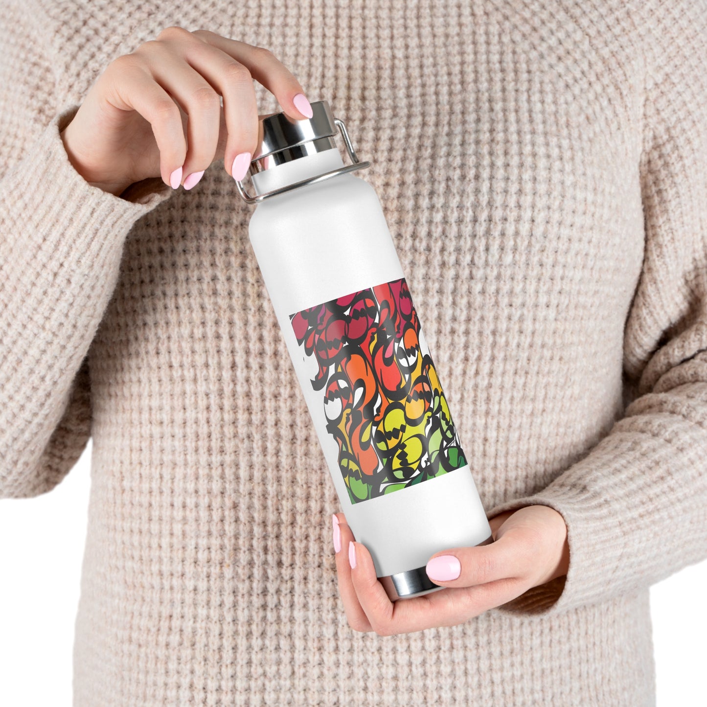 22oz Vacuum Insulated Stainless Steel Bottle with Persian Calligraphy Design - Double Wall, BPA Free, Spill-Proof, Scratch & Fade Resistant